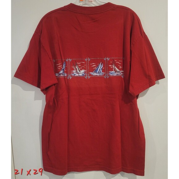 Vintage Reyn Spooner Men's Red T-Shirt with Sailboat Graphic Print - Picture 5 of 6